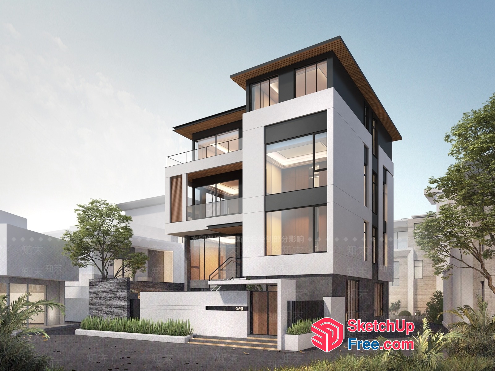 Modern 4-Story Residential Building 3D SketchUp File