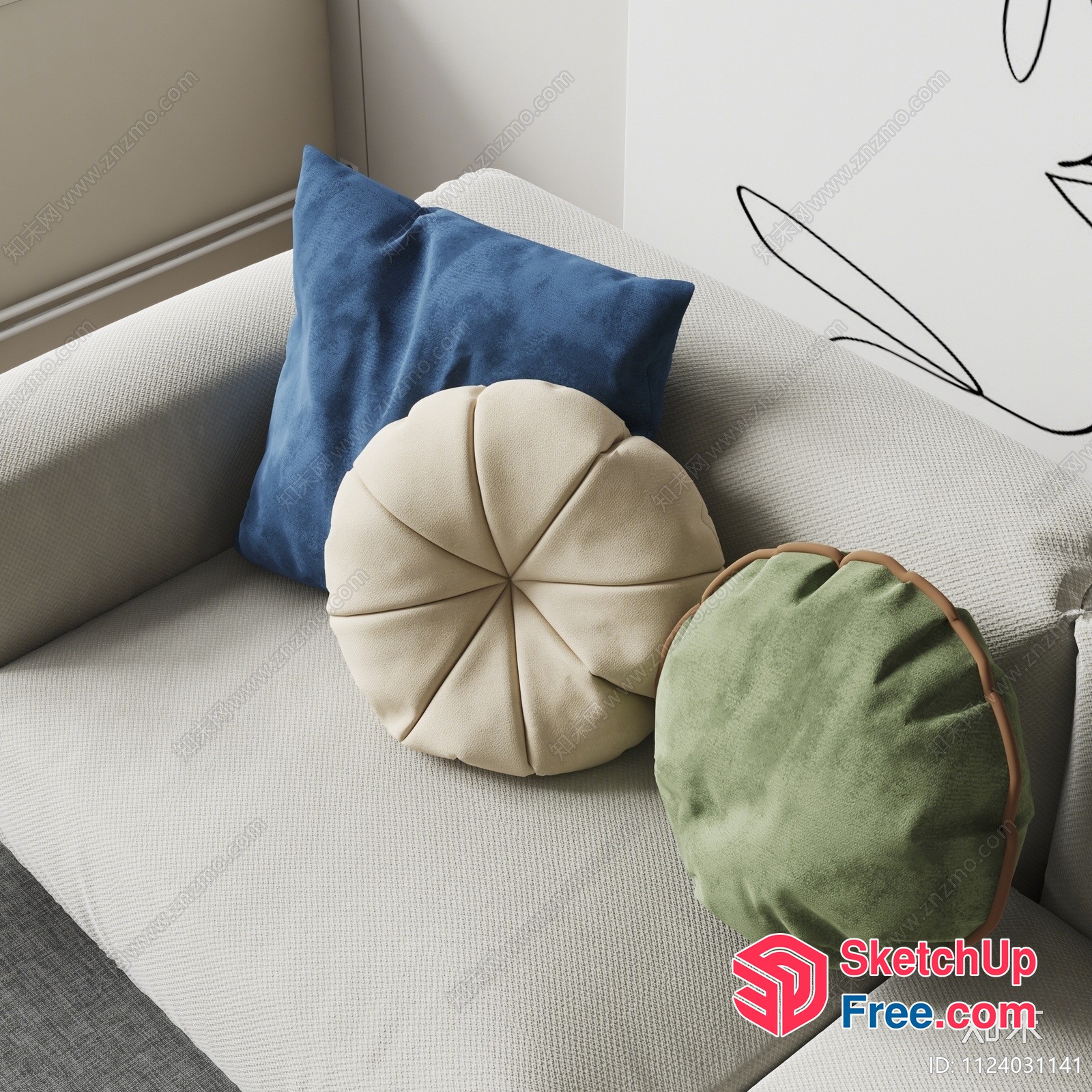Modern Creamy Style Living Room Pillows And Cushions 3D SketchUp File