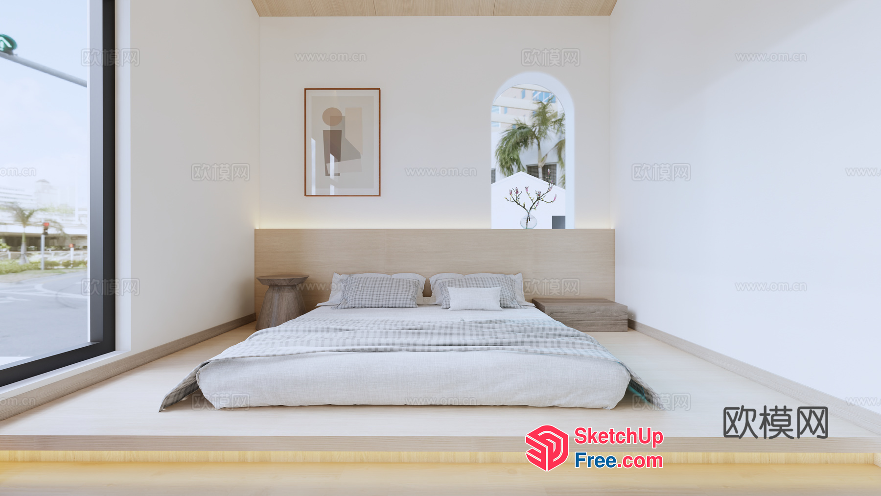 Minimalist Bedroom With Natural Wood Accents 3D SketchUp File