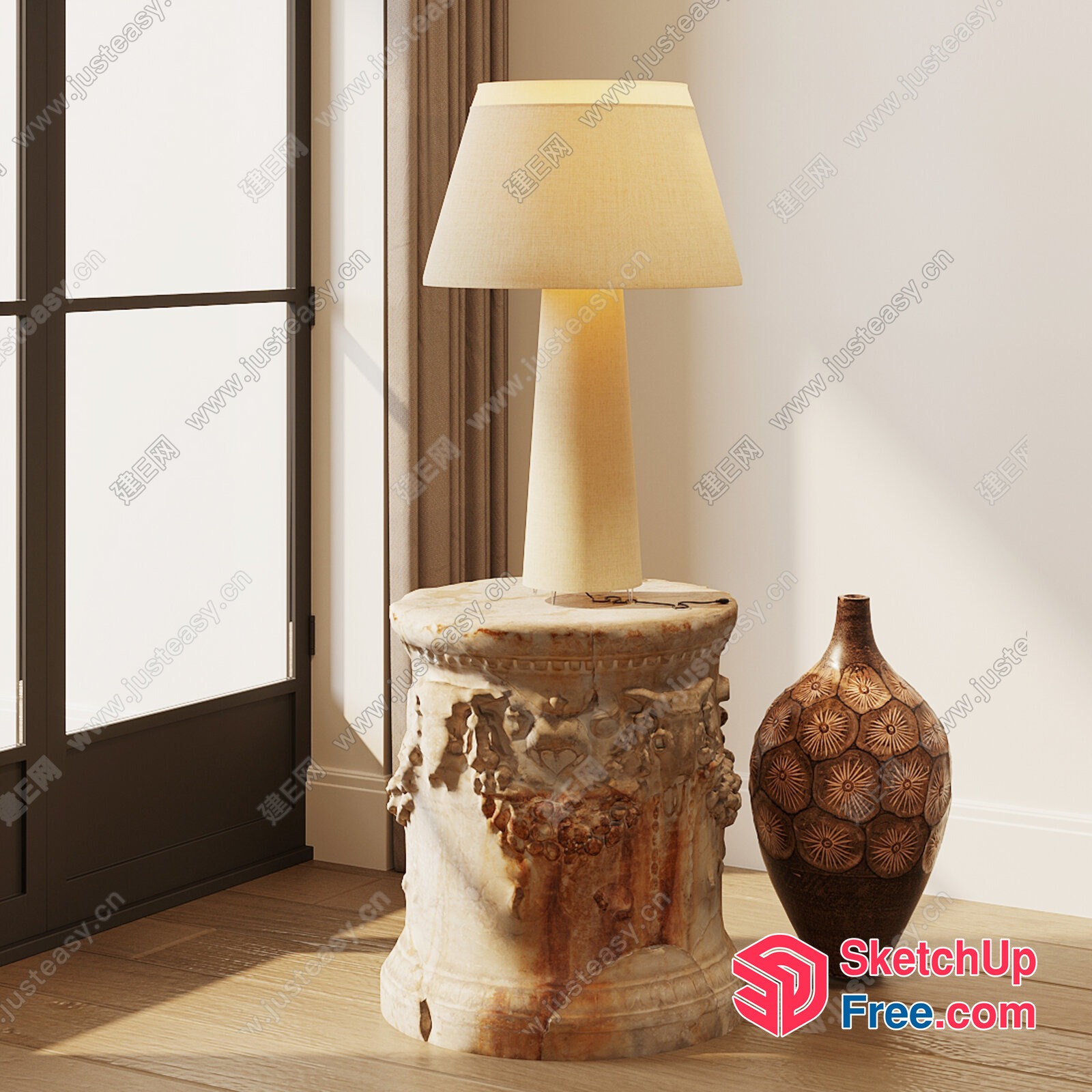 Elegant Table Lamp And Ornate Stone Pedestal 3D SketchUp File