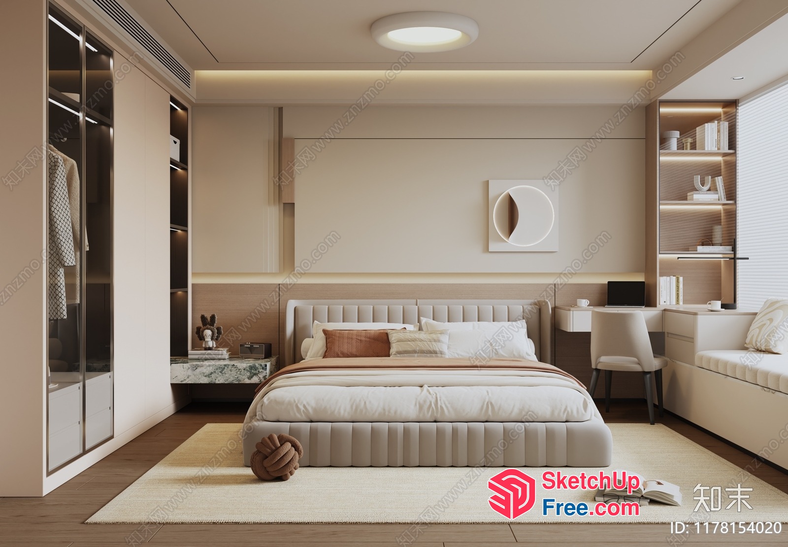 Modern Creamy Style Bedroom 3D SketchUp File