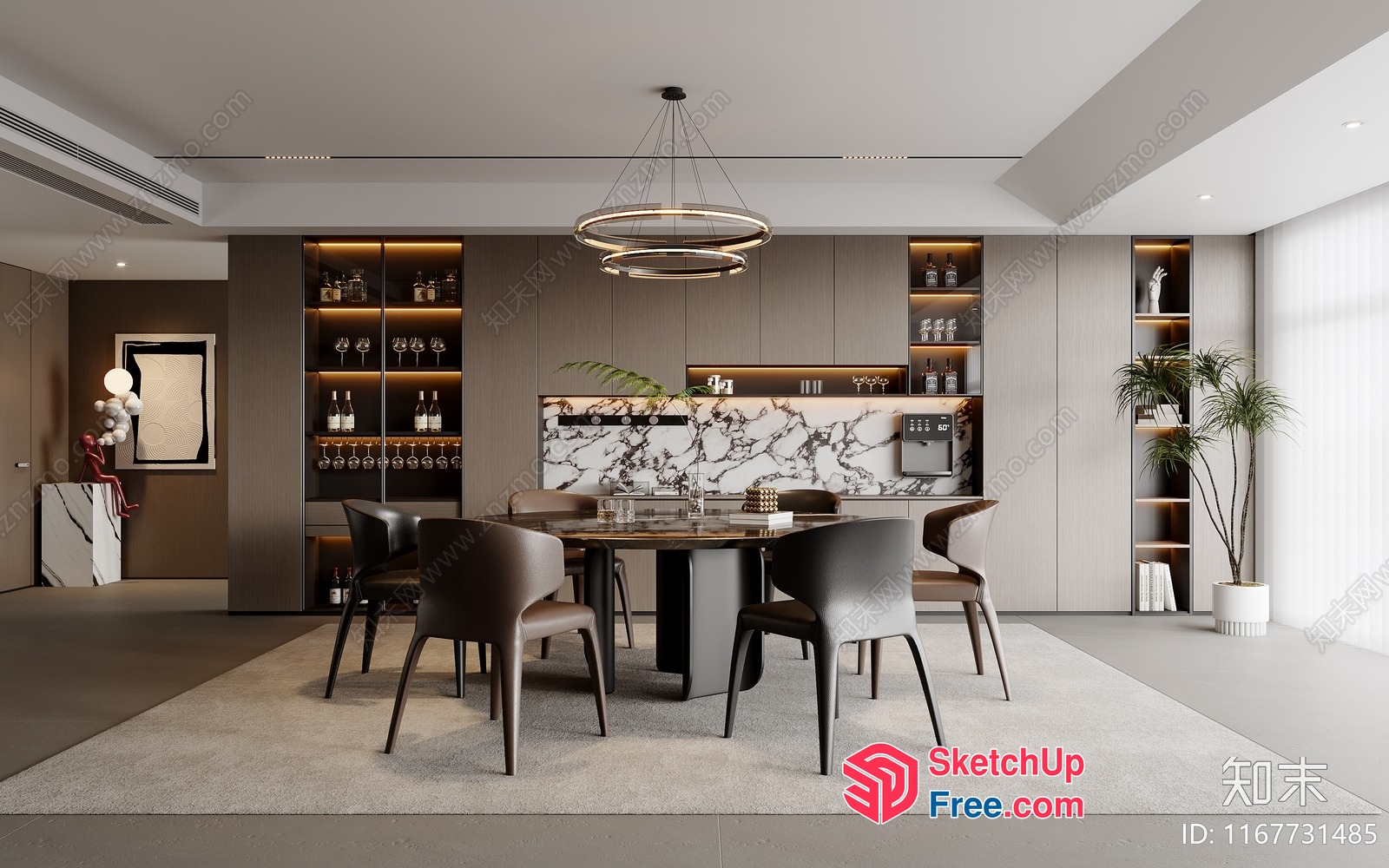 Elegant Modern Dining Room Interior With Marble And Wood Accents 3D SketchUp File