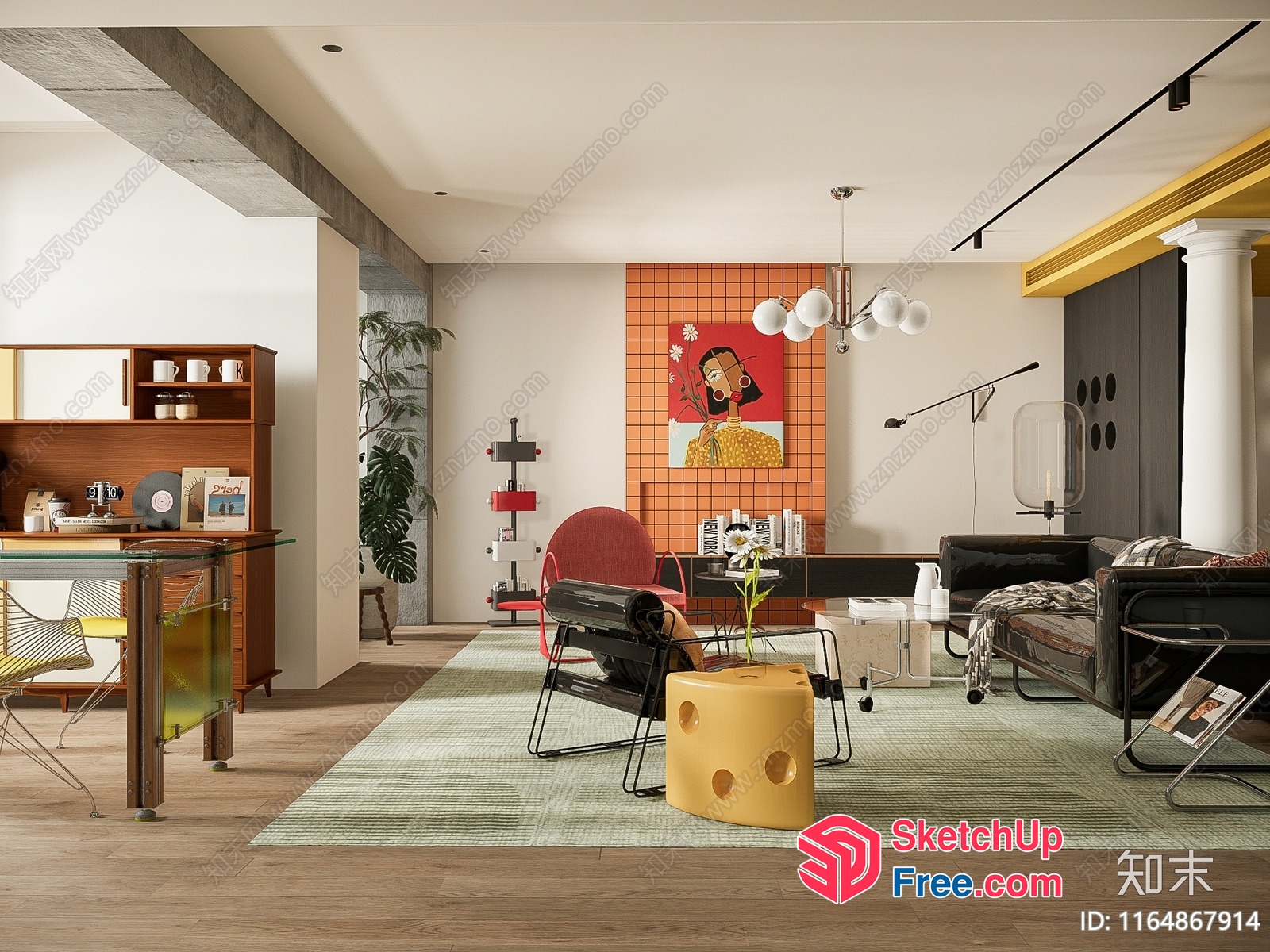 Modern Contemporary Living Room With Unique Furniture 3D SketchUp File