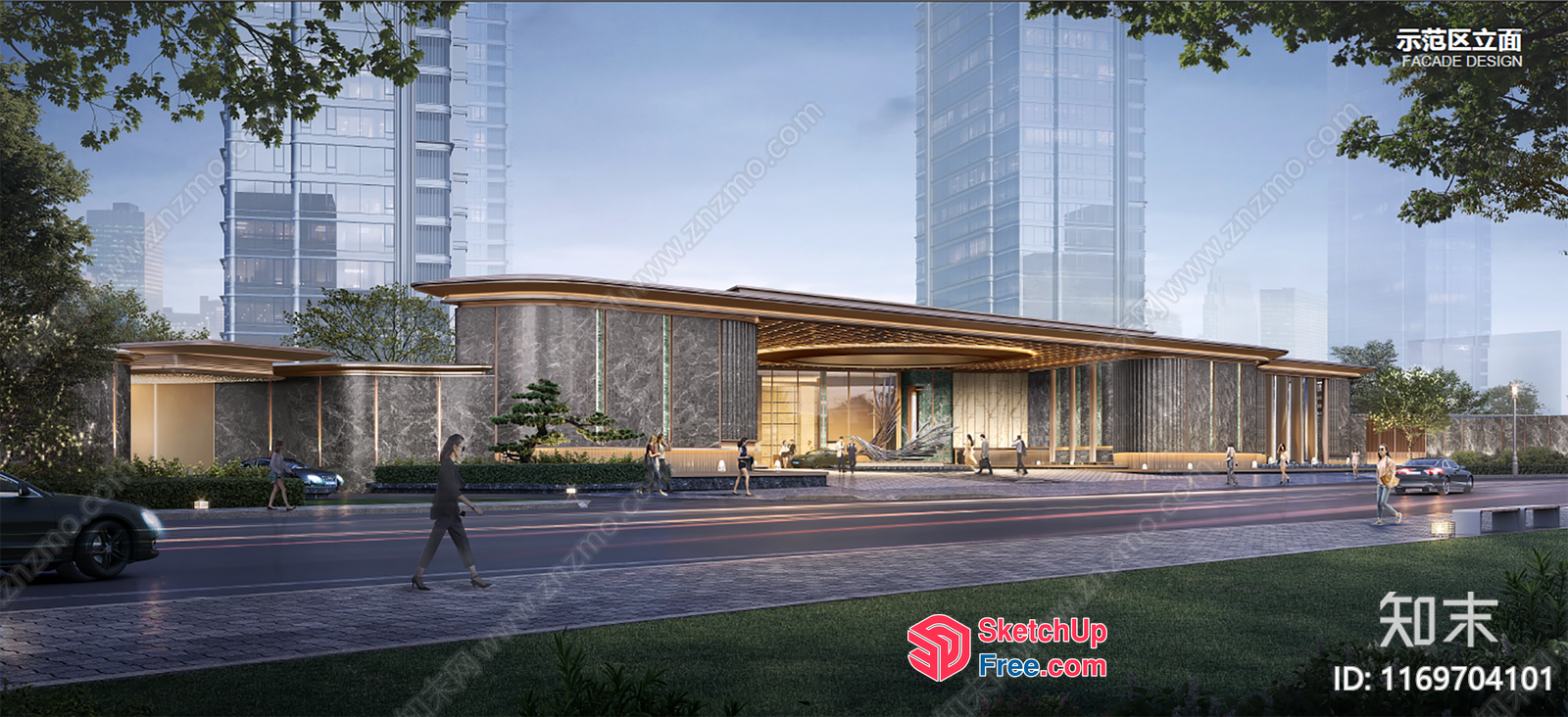 Modern Commercial Street Building With Elegant Facade 3D SketchUp File