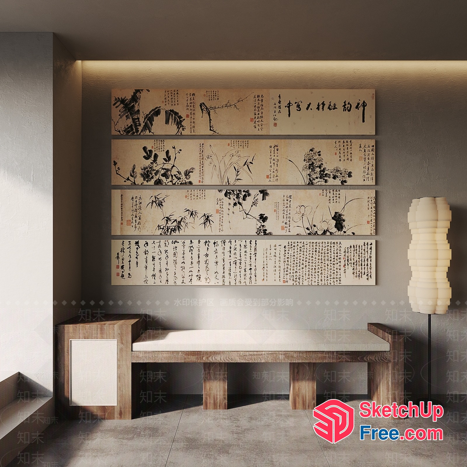 Traditional Chinese-Inspired Interior Design Elements 3D SketchUp File