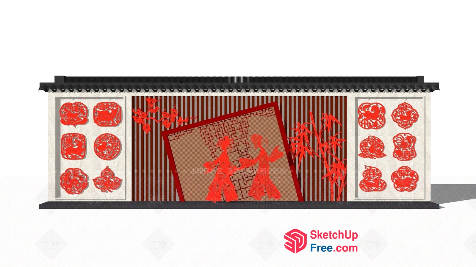 Traditional Asian-Inspired Mural Art 3D SketchUp File