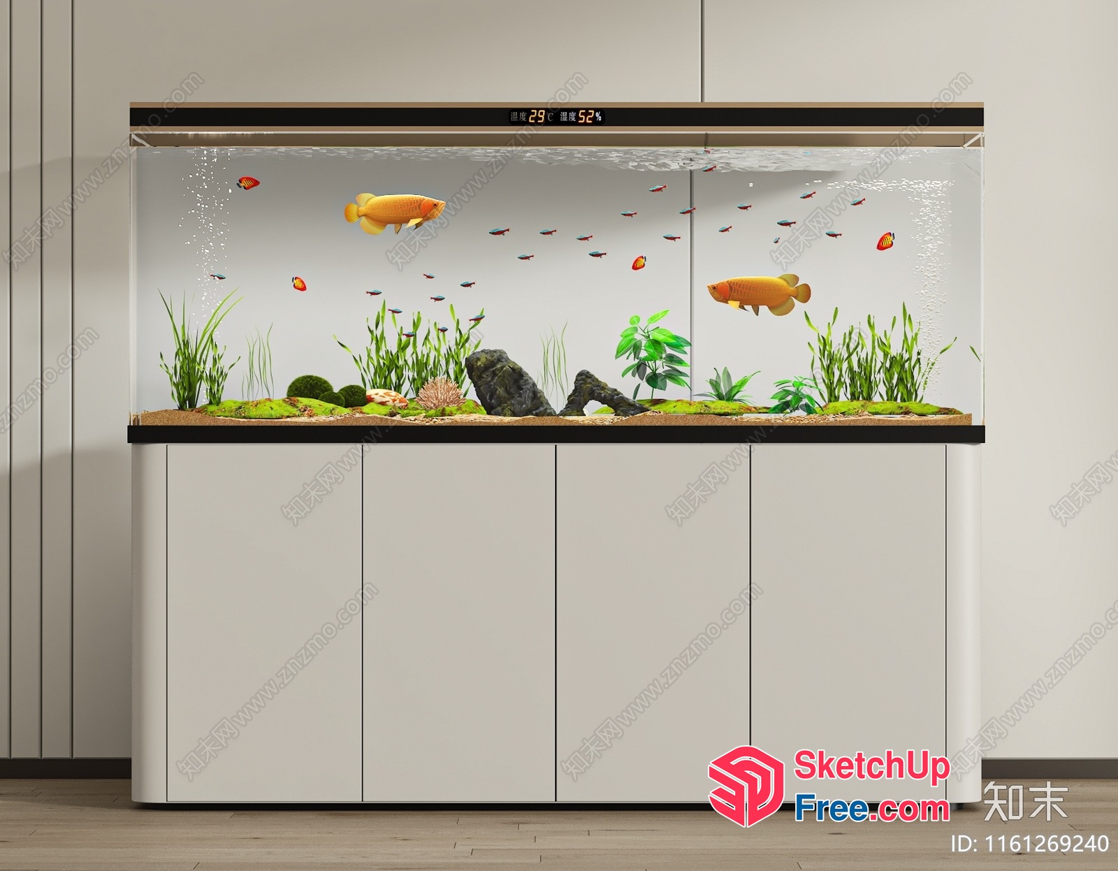 Modern Aquarium With Digital Display And Fish 3D SketchUp File
