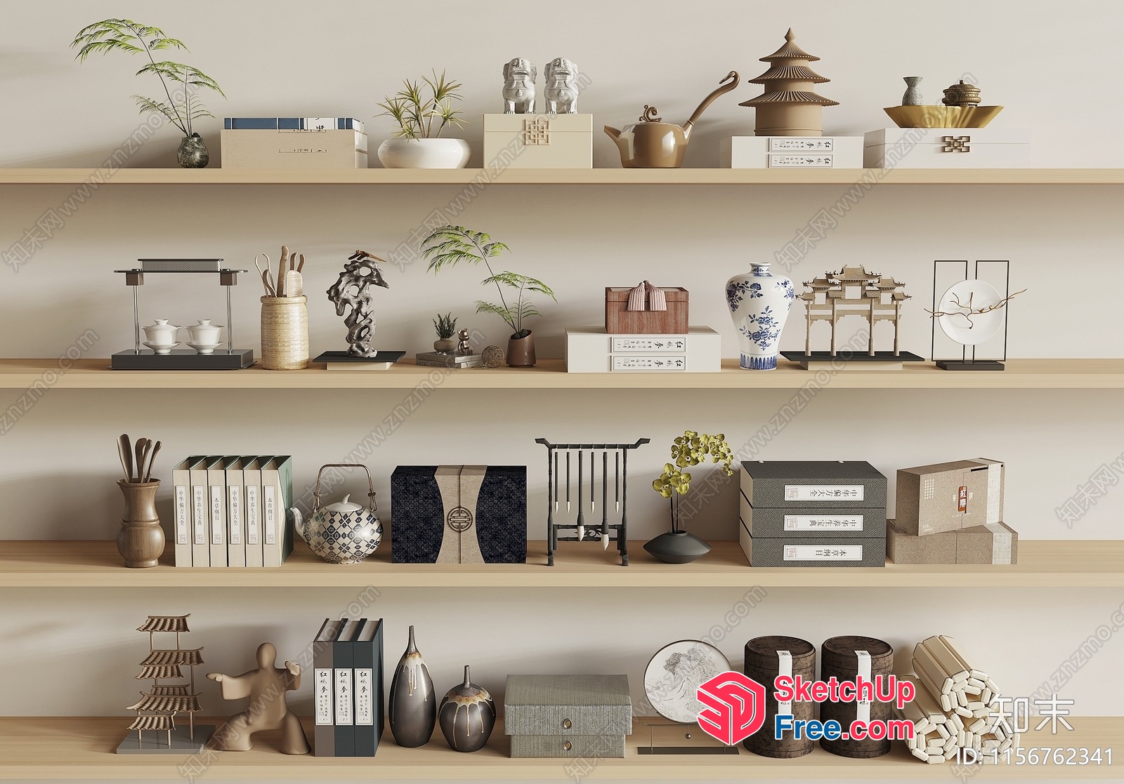 Asian-Inspired Shelf Decor Collection 3D SketchUp File