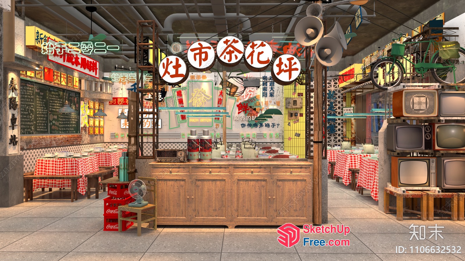 Asian Style Street Food Restaurant Interior 3D SketchUp File