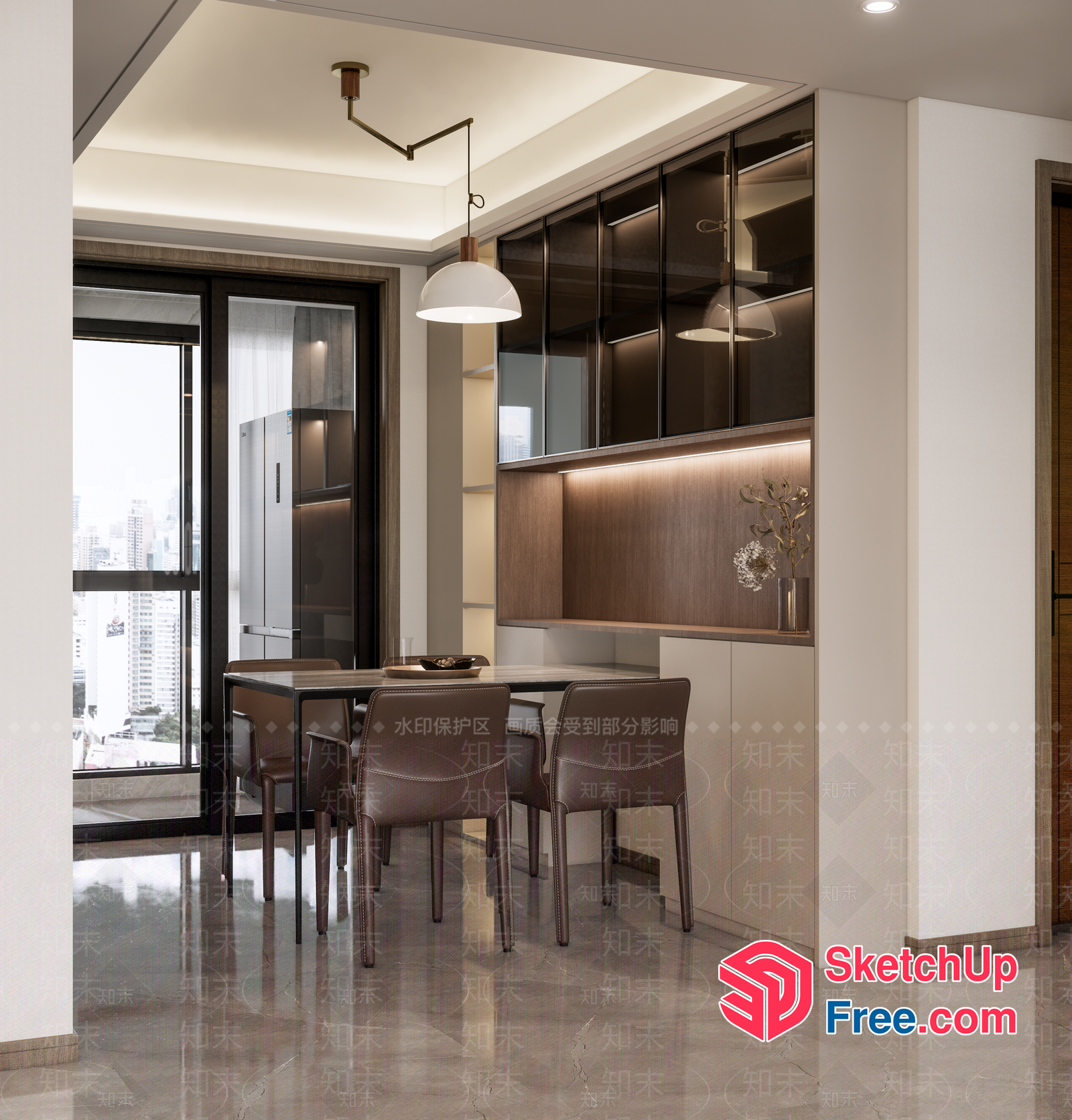 Modern Dining Room With City View 3D SketchUp File
