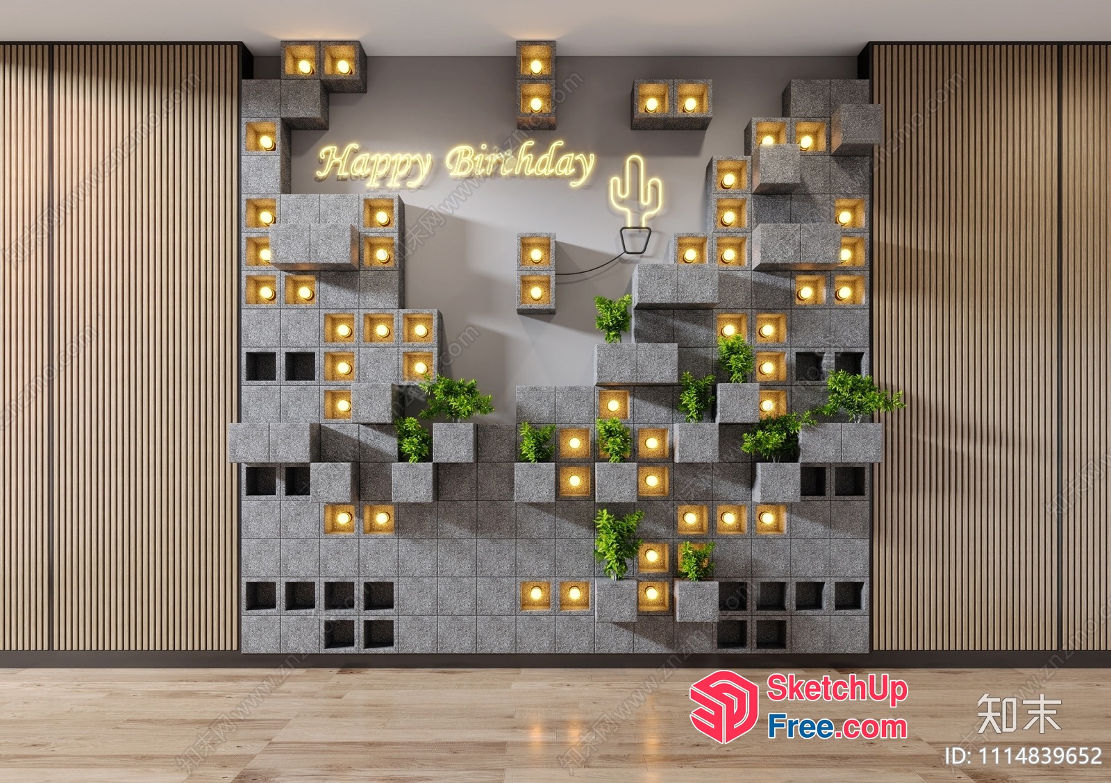Happy Birthday Neon Sign And Modern Decor 3D SketchUp File
