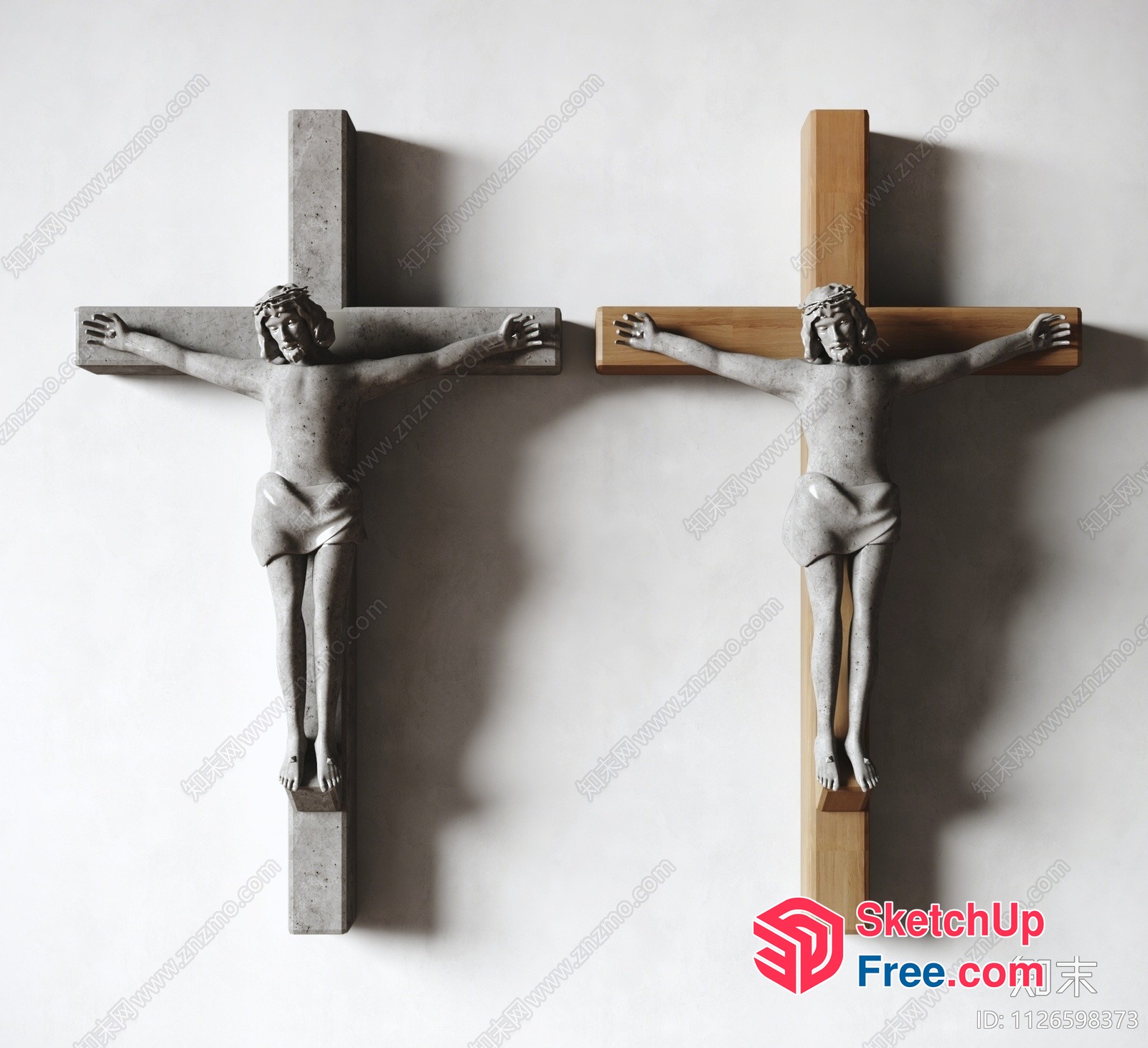 Two Stone Statues Of Jesus On Crosses 3D SketchUp File