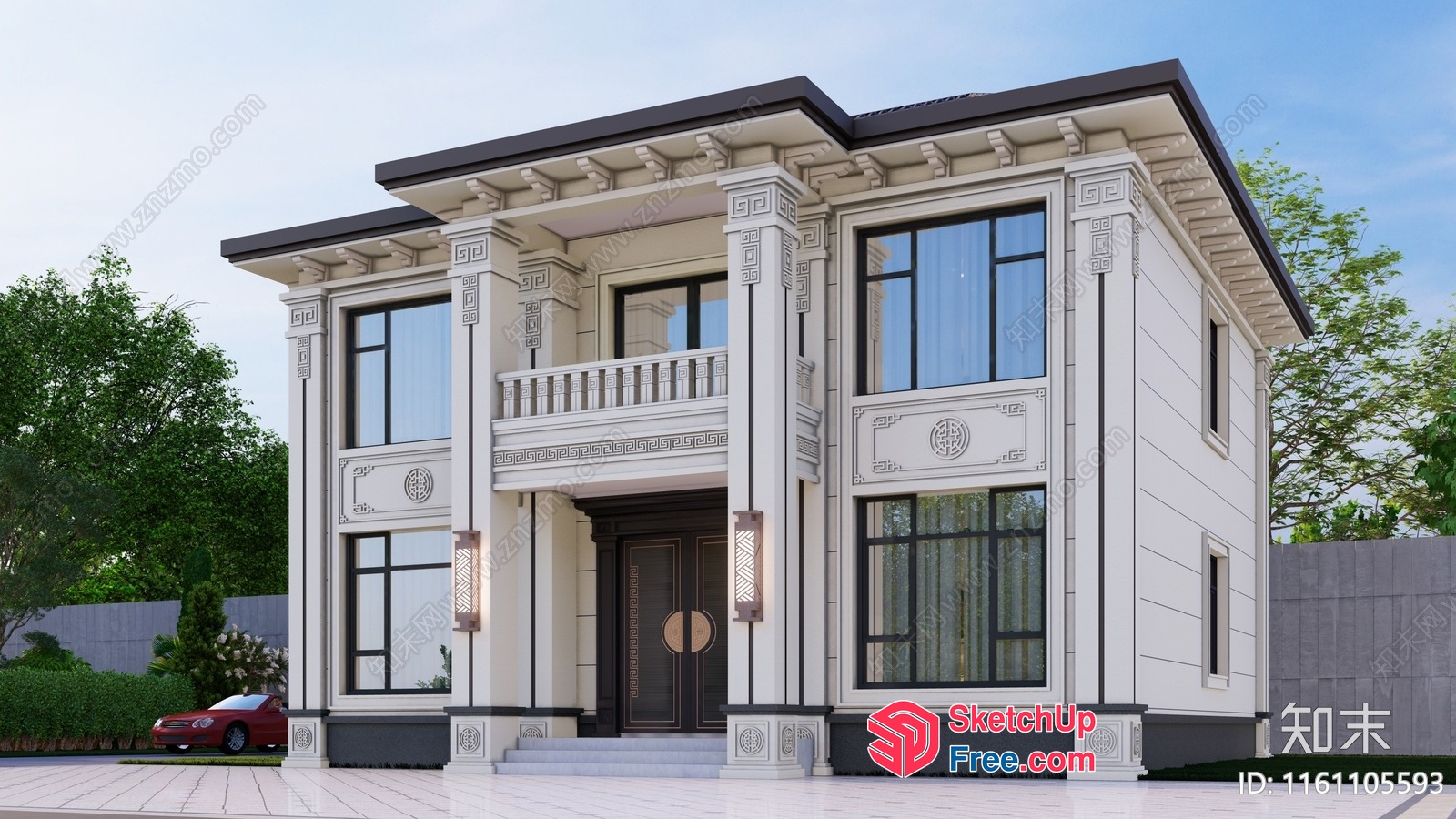Classical European Style Villa With Pillars 3D SketchUp File