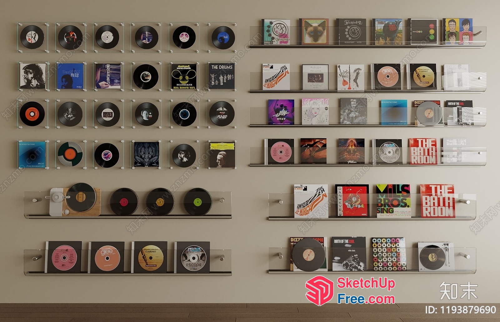 Vinyl Record Collection And Shelf Decor 3D SketchUp File