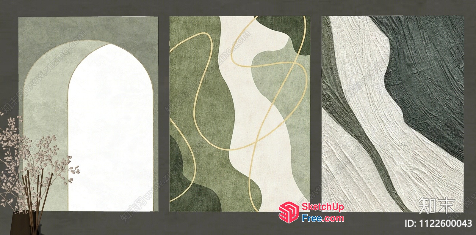 Elegant Green And White Abstract Artwork 3D SketchUp File