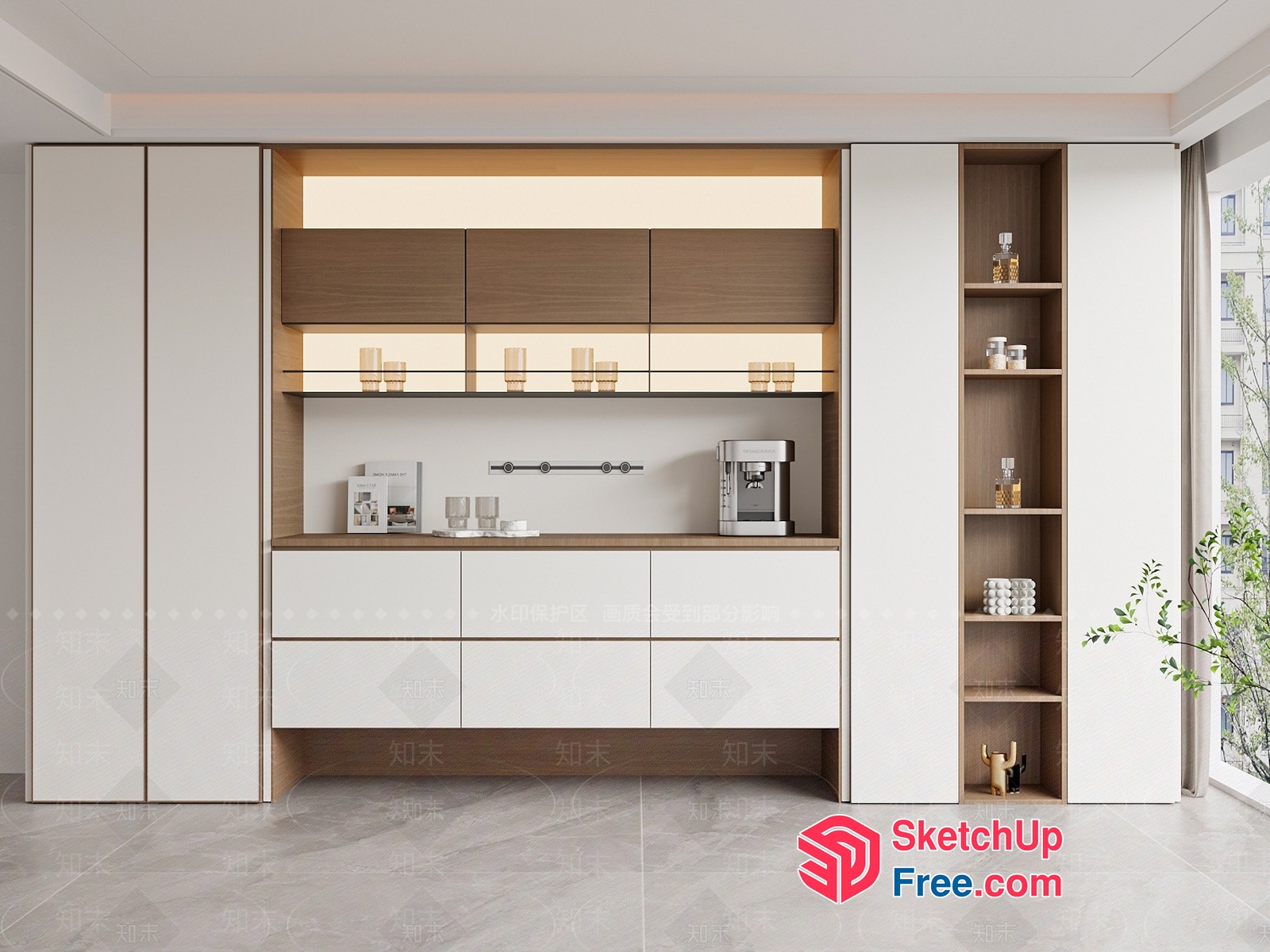 Modern Minimalist Kitchen Storage And Display Unit 3D SketchUp File