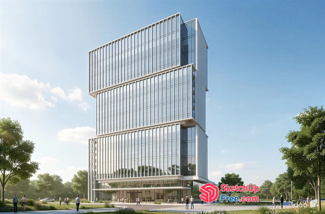 Modern Glass Office Building Exterior 3D SketchUp File