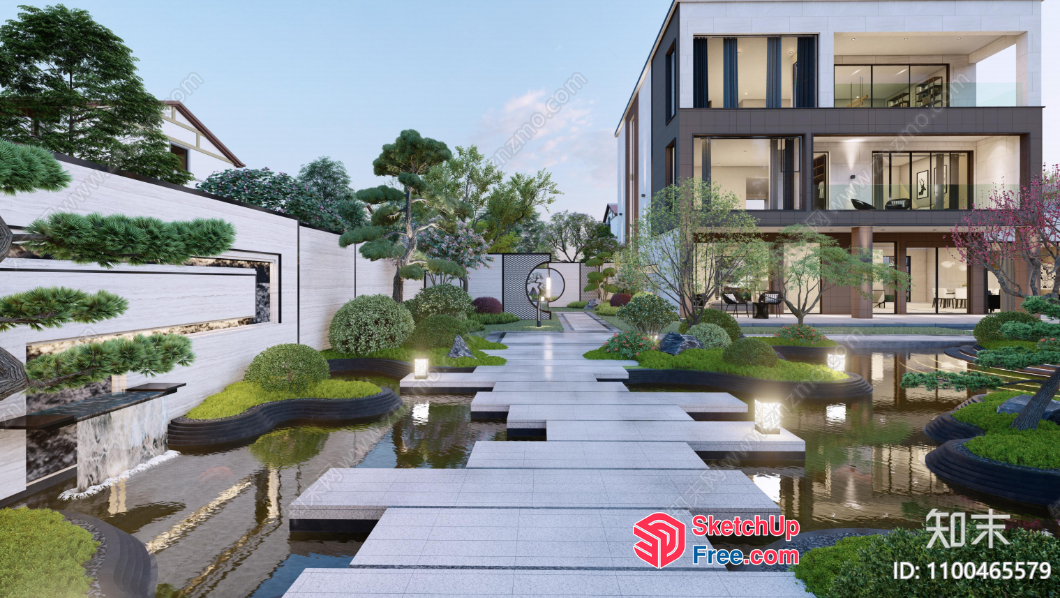Luxurious Modern Japanese-Style Garden Villa Exterior 3D SketchUp File