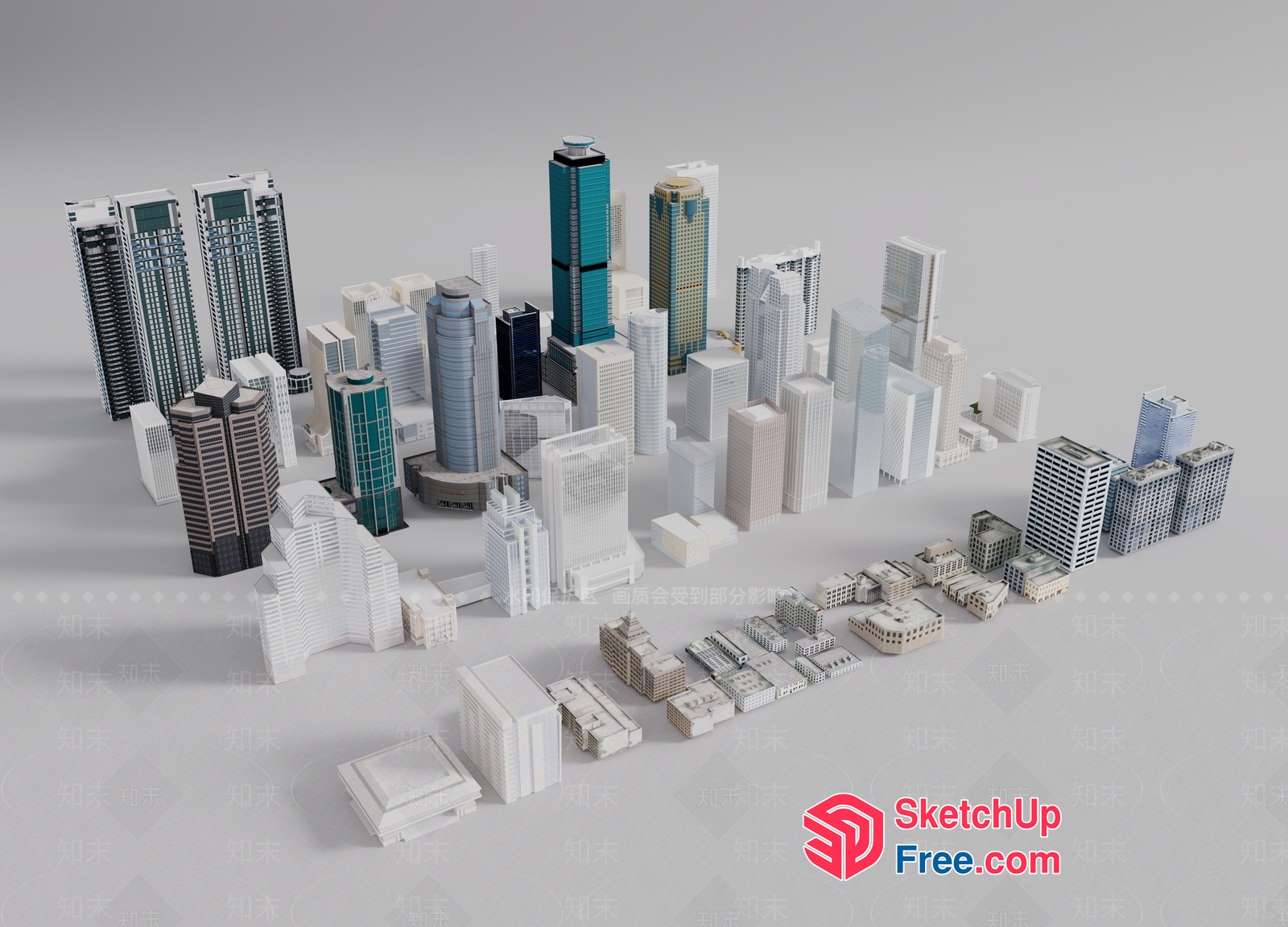 3D Model Of A Modern Cityscape With Various Buildings 3D SketchUp File