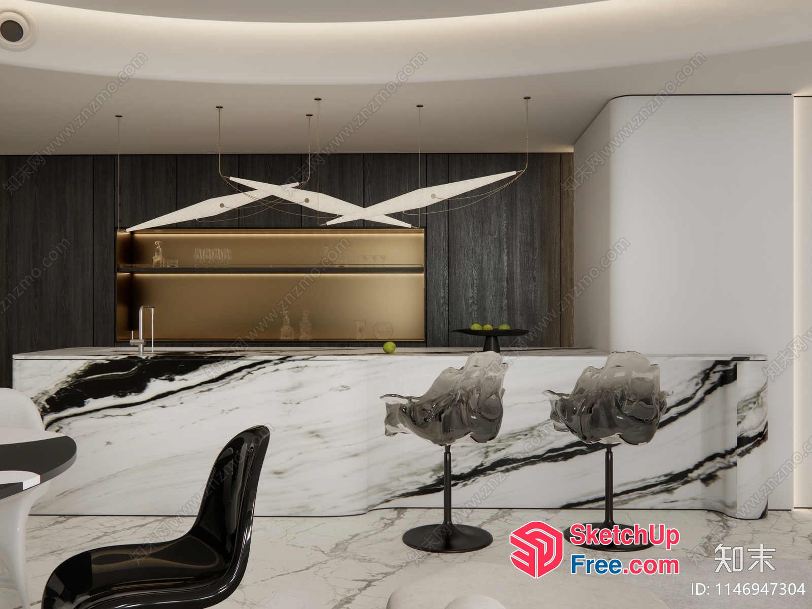 Modern Interior Design With Marble And Wood Accents 3D SketchUp File