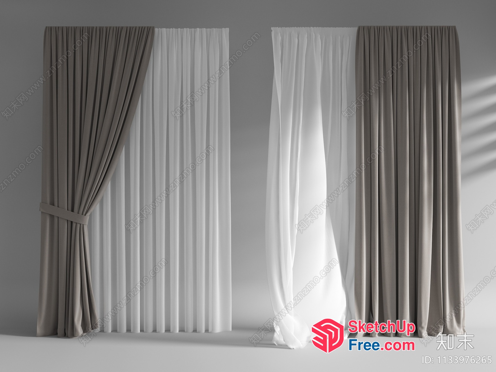 White And Grey Curtains In A Grey Room 3D SketchUp File