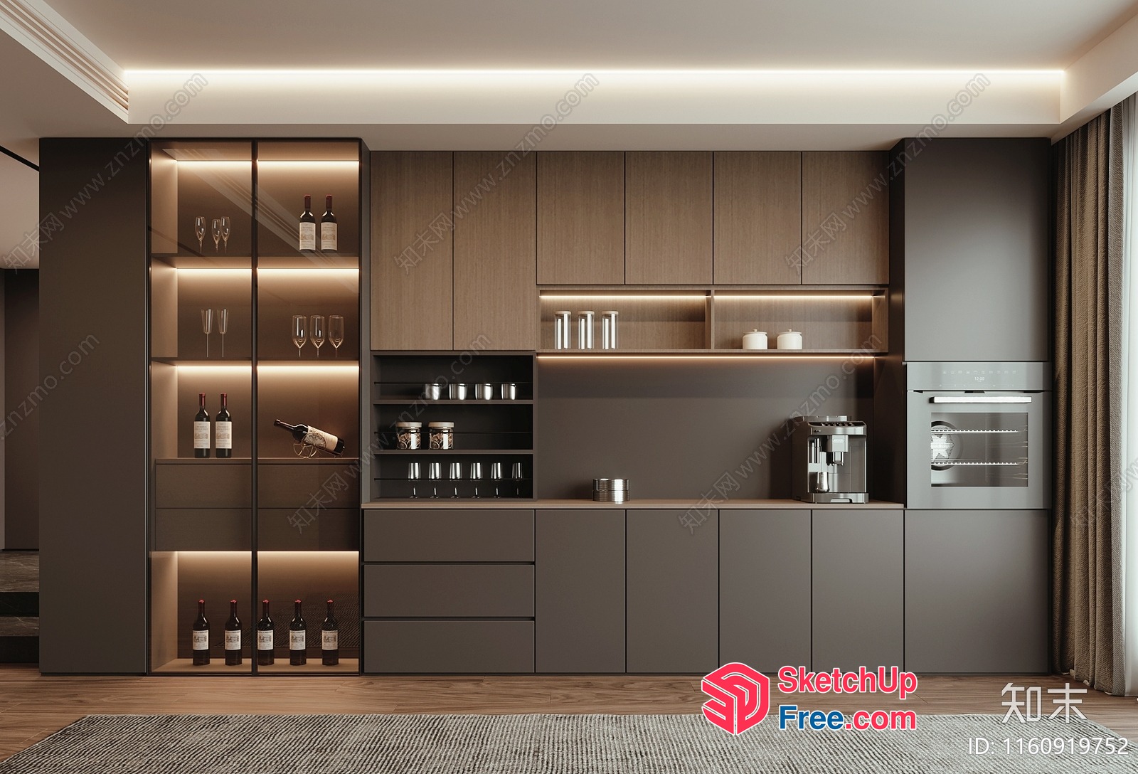 Modern Kitchen Interior With Wine Storage And Bar 3D SketchUp File