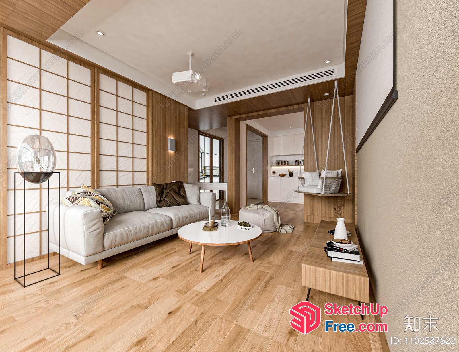 Minimalist Living Room With Natural Wood Accents 3D SketchUp File