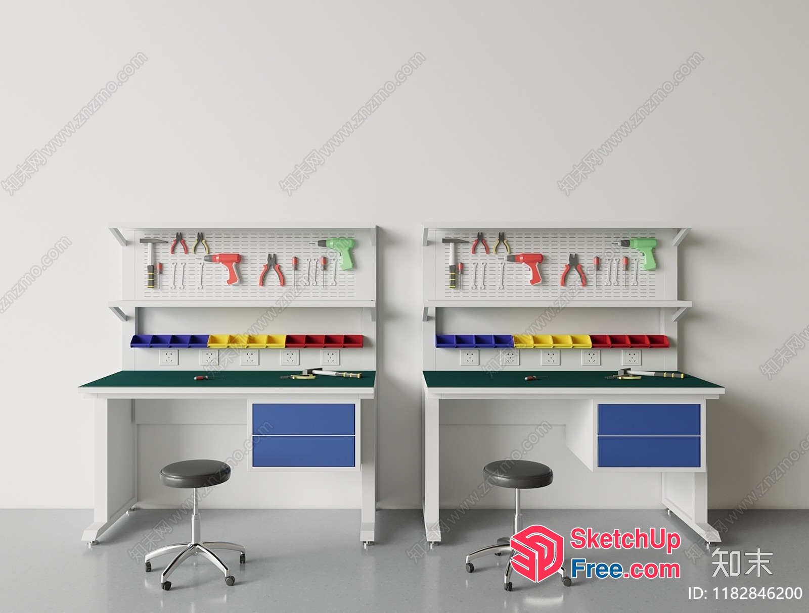 Modern Workstation With Tool Storage And Comfortable Seating 3D SketchUp File