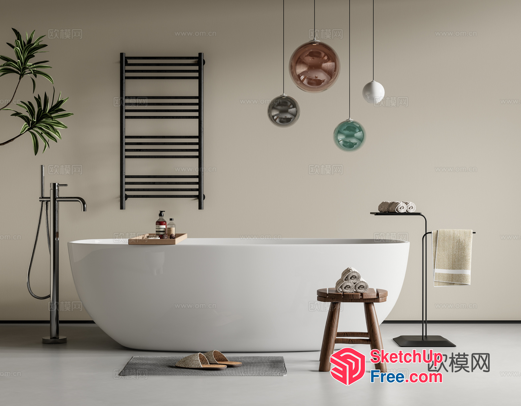 Modern Bathroom Interior With Bathtub And Accessories 3D SketchUp File