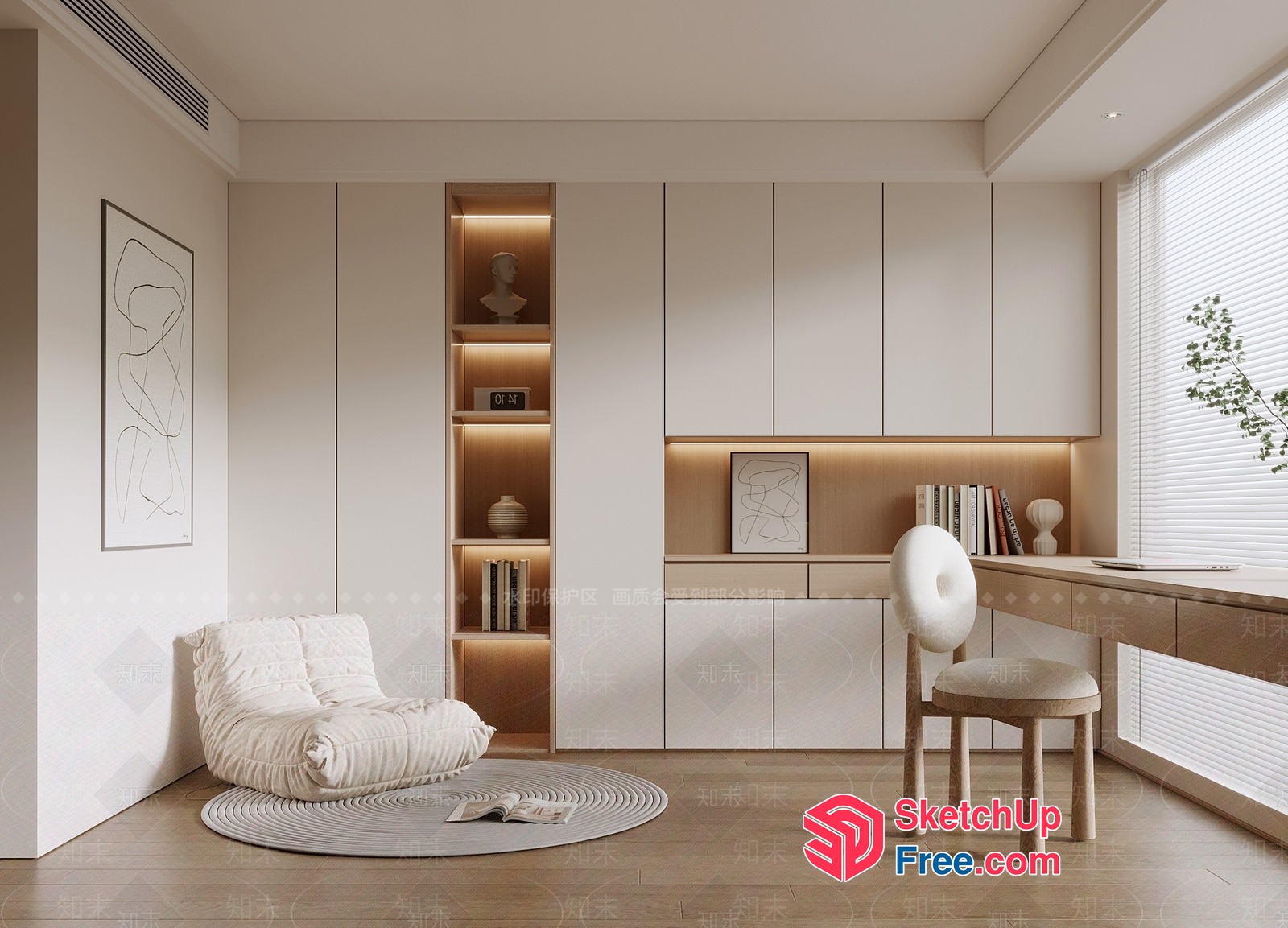 Minimalist Interior Design With White And Light Wood Accents 3D SketchUp File