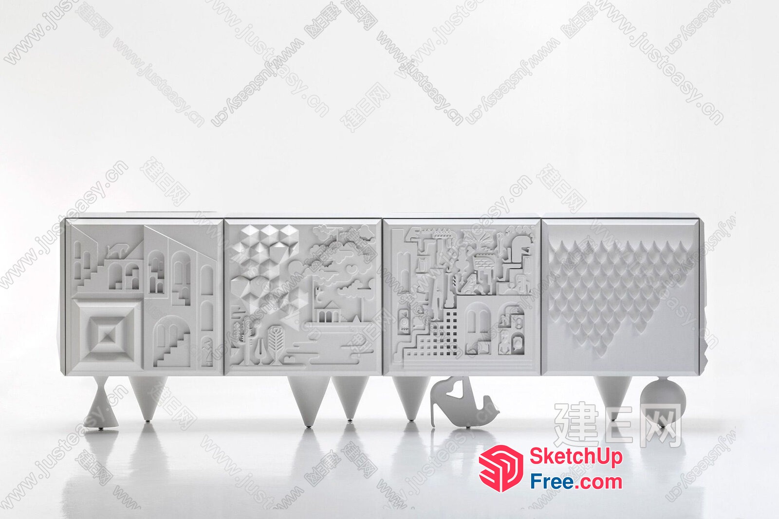 Intricate Carved Design Sideboard 3D SketchUp File