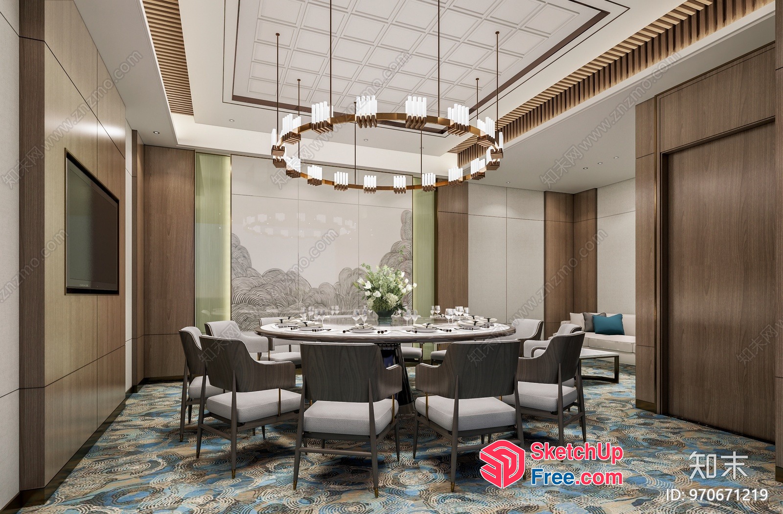 Luxurious Dining Room With Elegant Chandelier 3D SketchUp File
