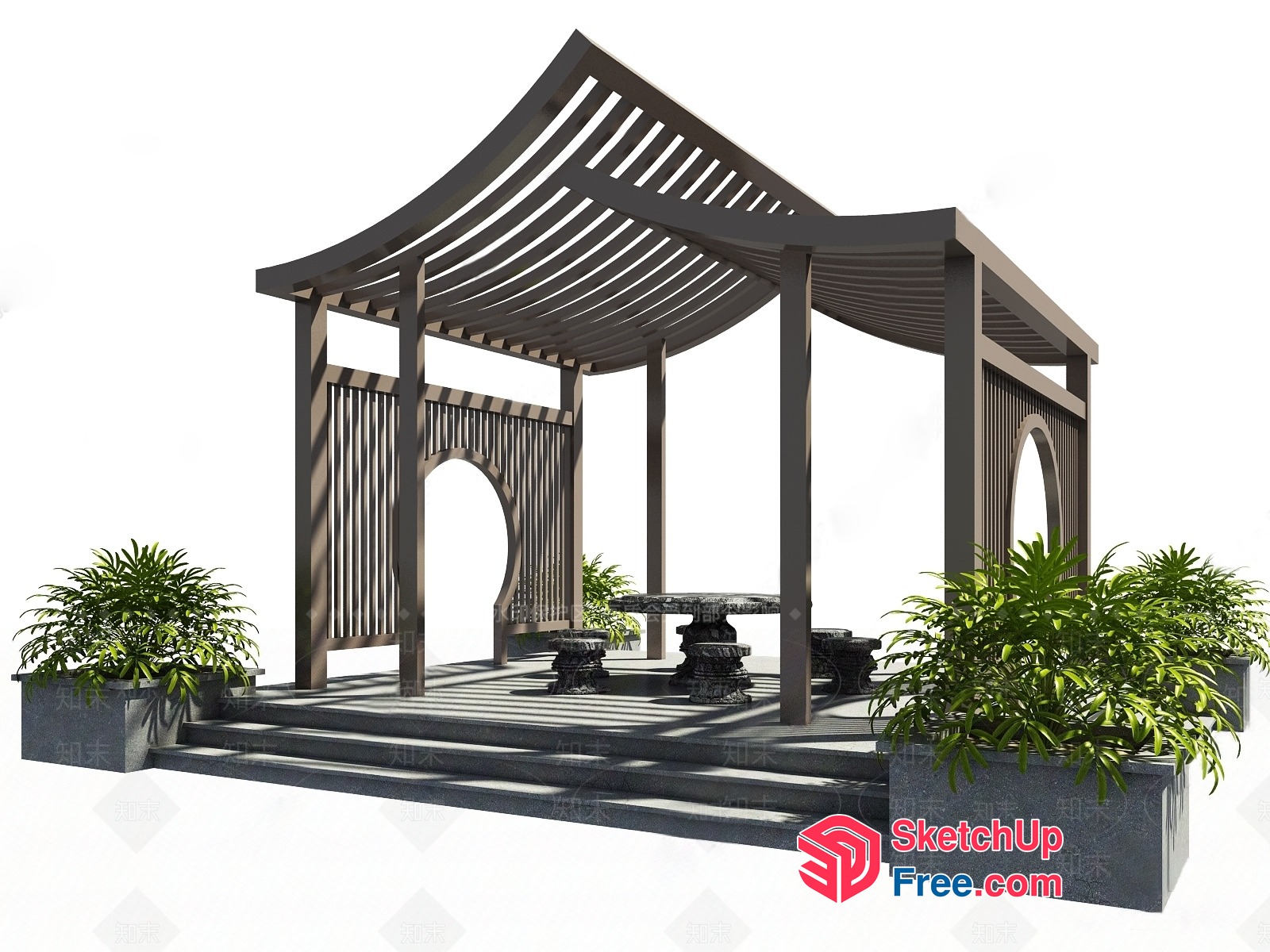 Traditional Asian Pavilion With Elegant Roof 3D SketchUp File