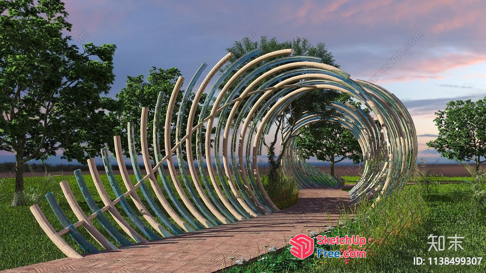 Serpentine Glass And Wood Structure 3D SketchUp File
