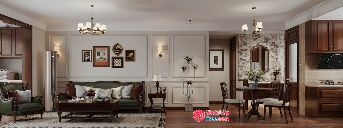 Elegant Living Room With Classic Moulding And Comfortable Seating 3D SketchUp File