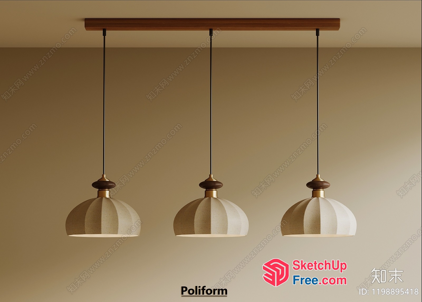 Elegant Hanging Lights With Brass Accents And Cream Shades 3D SketchUp File