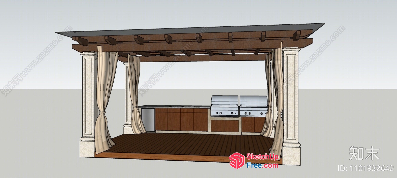 Outdoor Barbecue And Dining Area With Pergola 3D SketchUp File