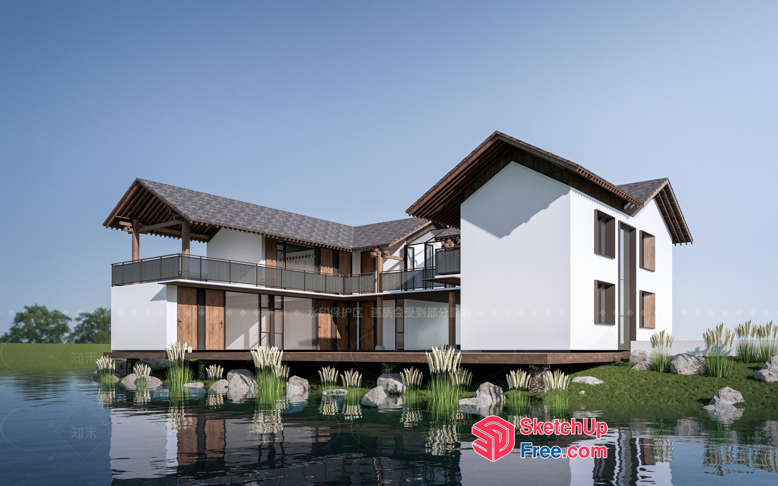 Modern Villa With Balcony And Stairs 3D SketchUp File