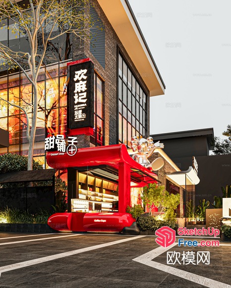 Modern Asian Street Food Restaurant Exterior 3D SketchUp File