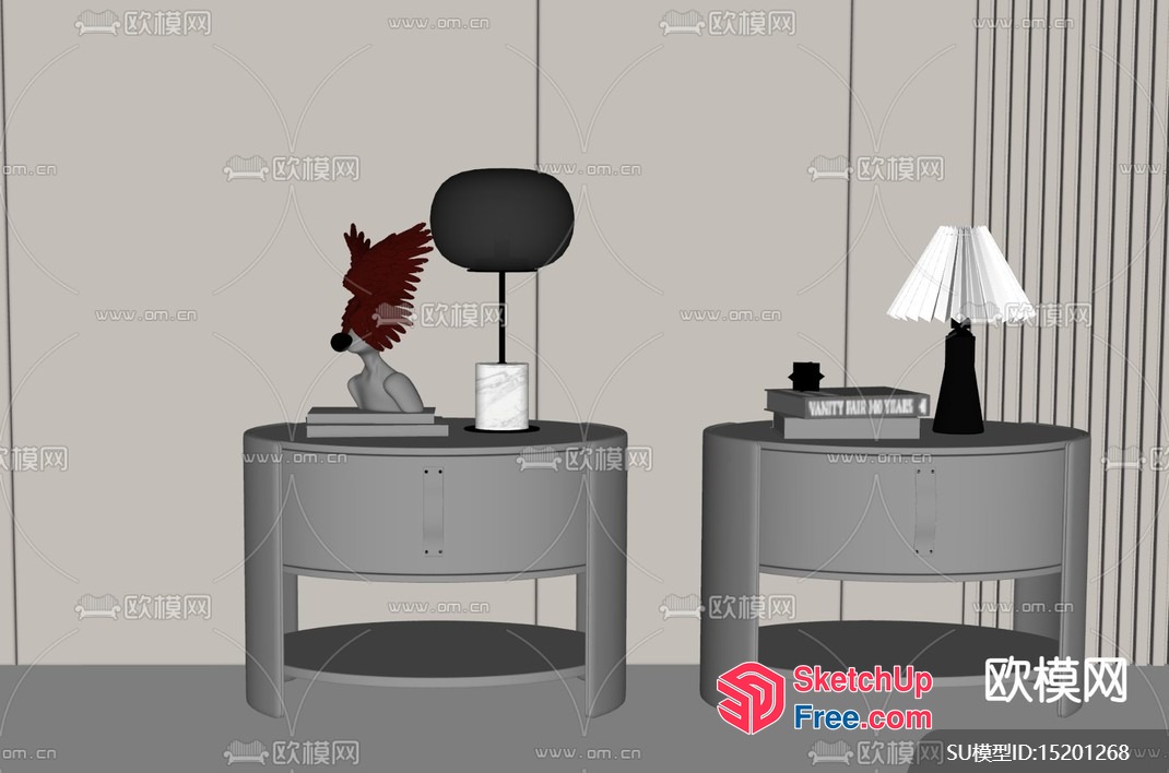 Two Round Tables With Decorations And Lamps 3D SketchUp File