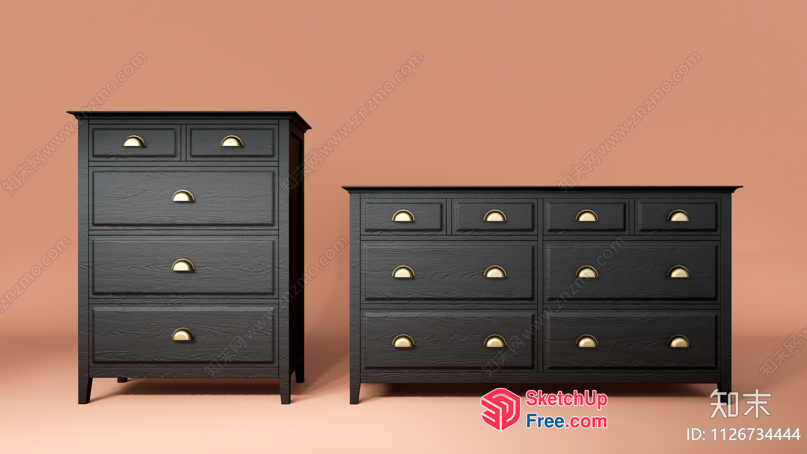 Two Black Dressers With Gold Hardware 3D SketchUp File