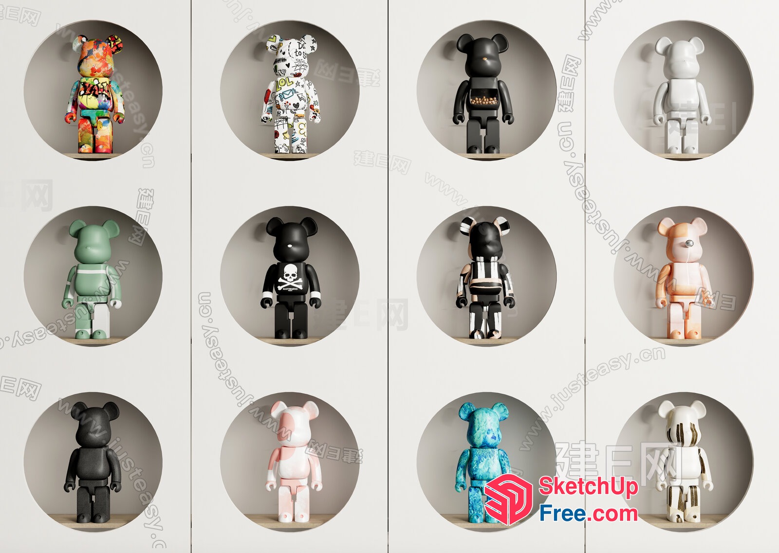 Colorful Bear Figurines On Display 3D SketchUp File