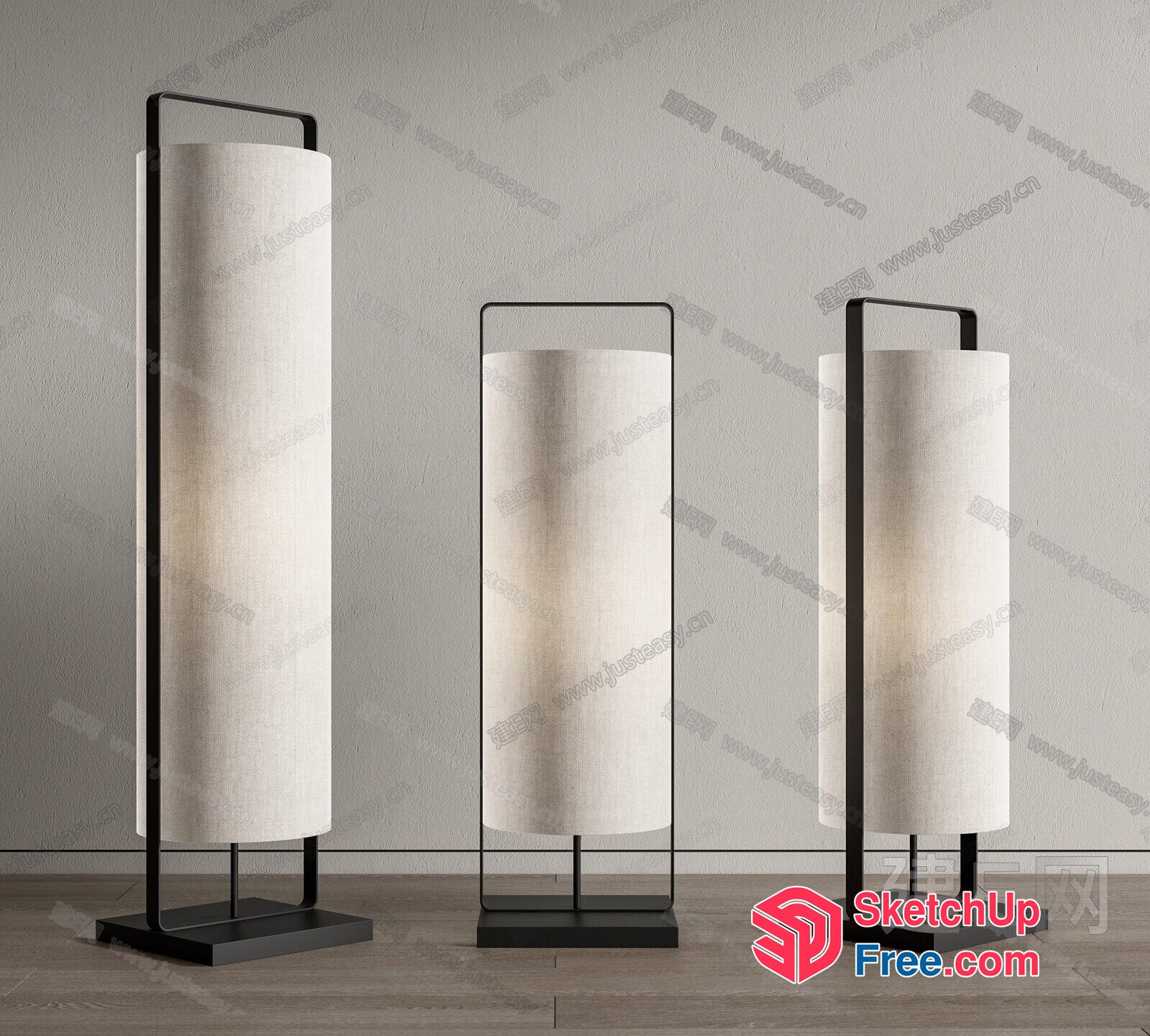 Modern Floor Lamps With White Shades And Black Metal Frames 3D SketchUp File