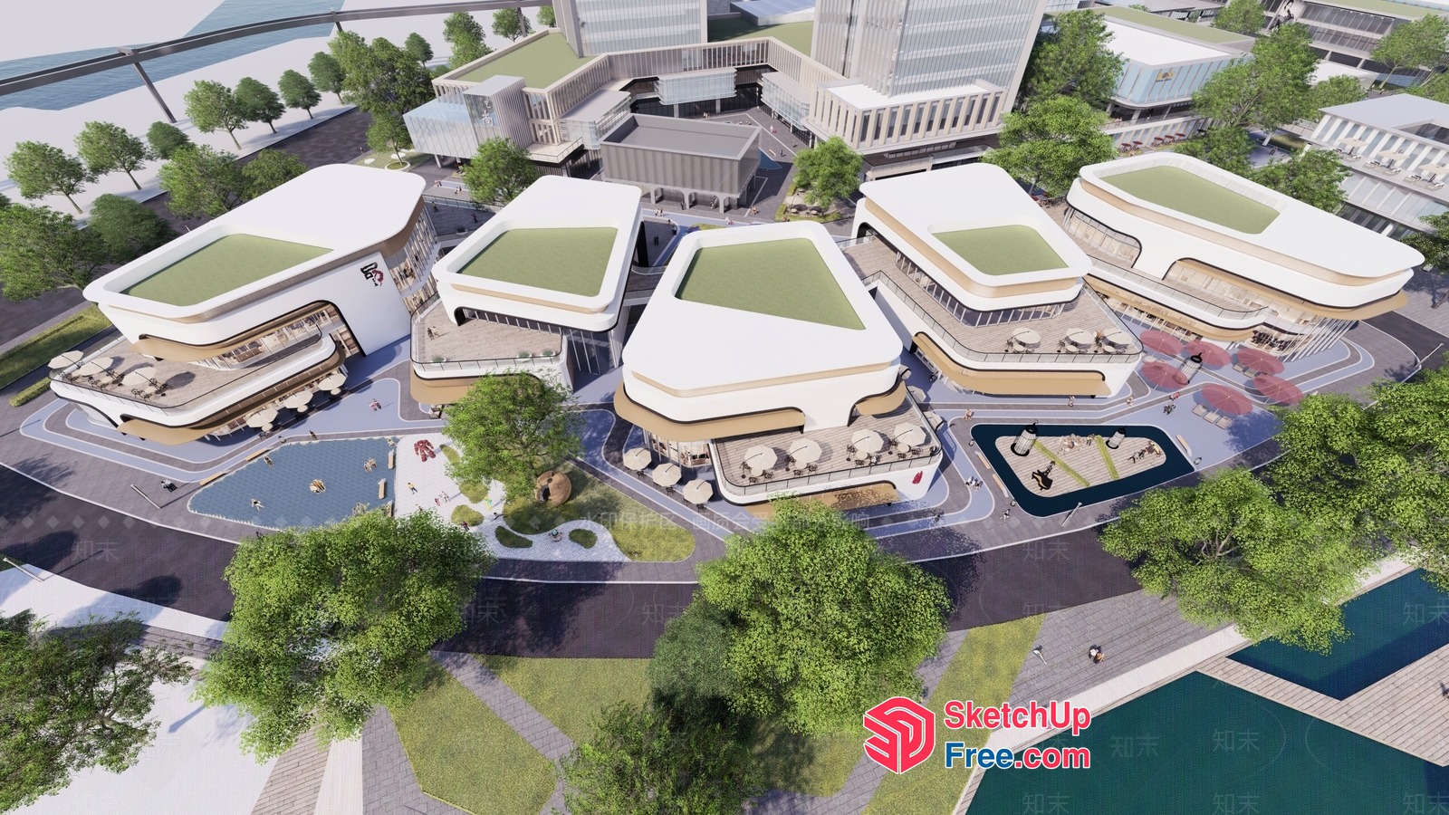 Futuristic Commercial Street With Modern Architecture 3D SketchUp File