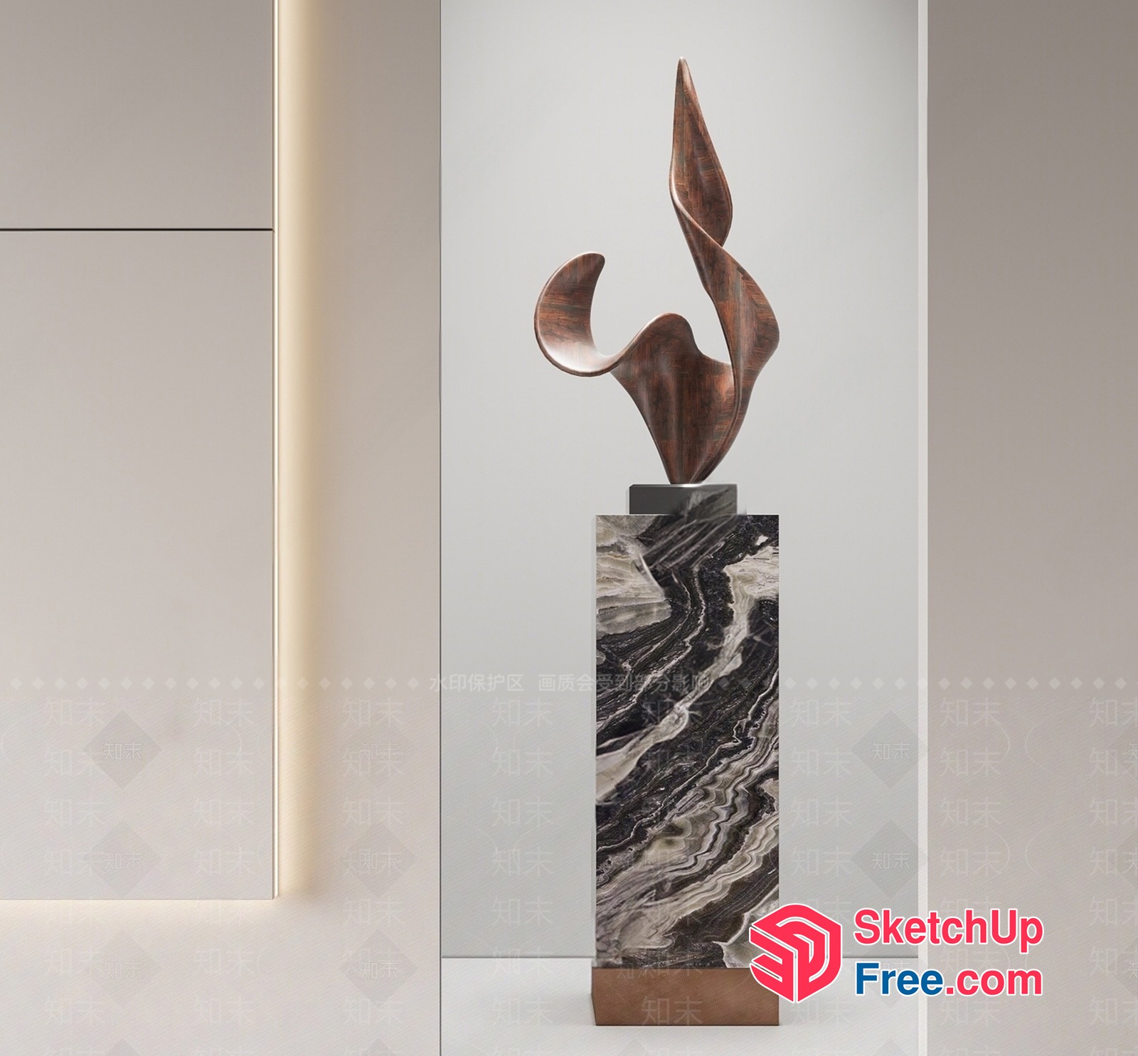 Elegant Contemporary Art Piece On Marble Base 3D SketchUp File