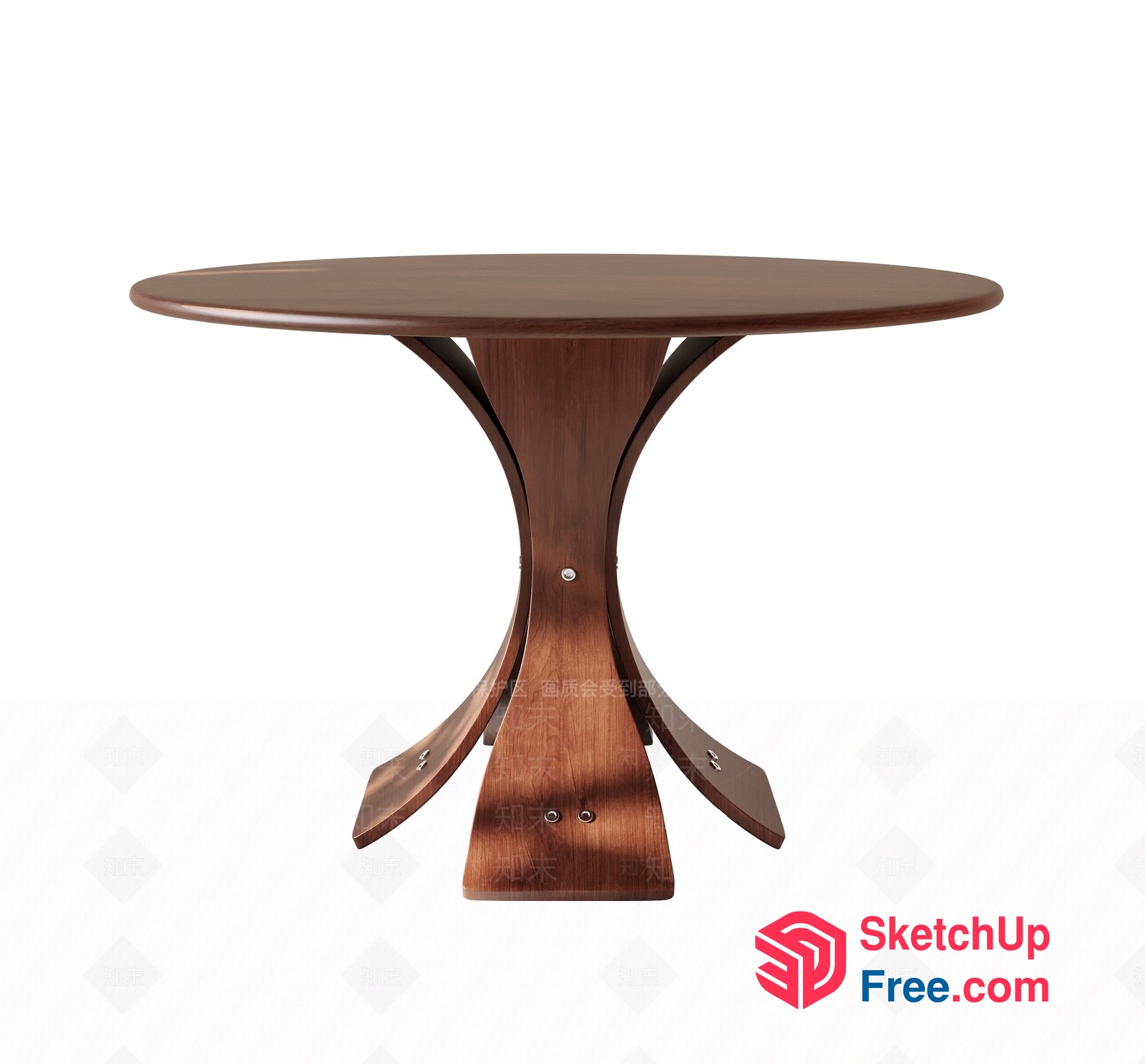 Elegant Round Wooden Table With Curved Base 3D SketchUp File