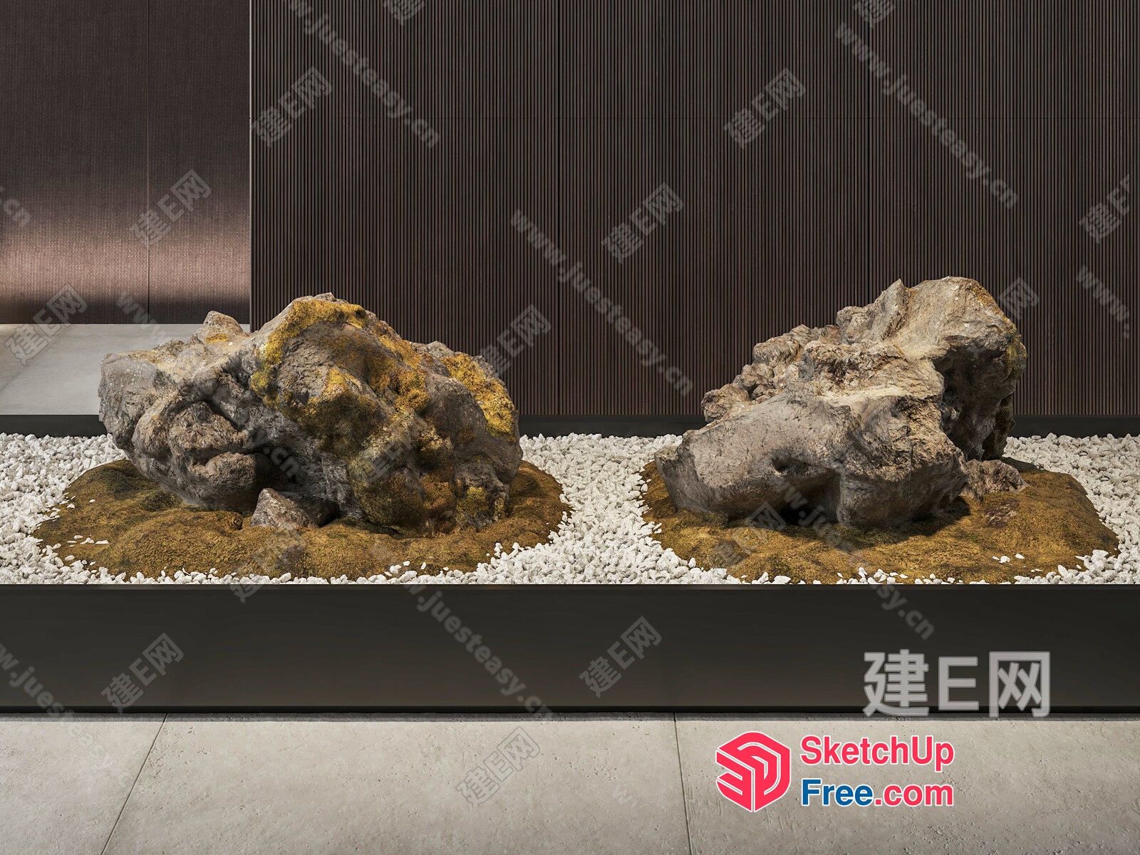 Two Large Rocks In A Bed Of Small White Stones 3D SketchUp File