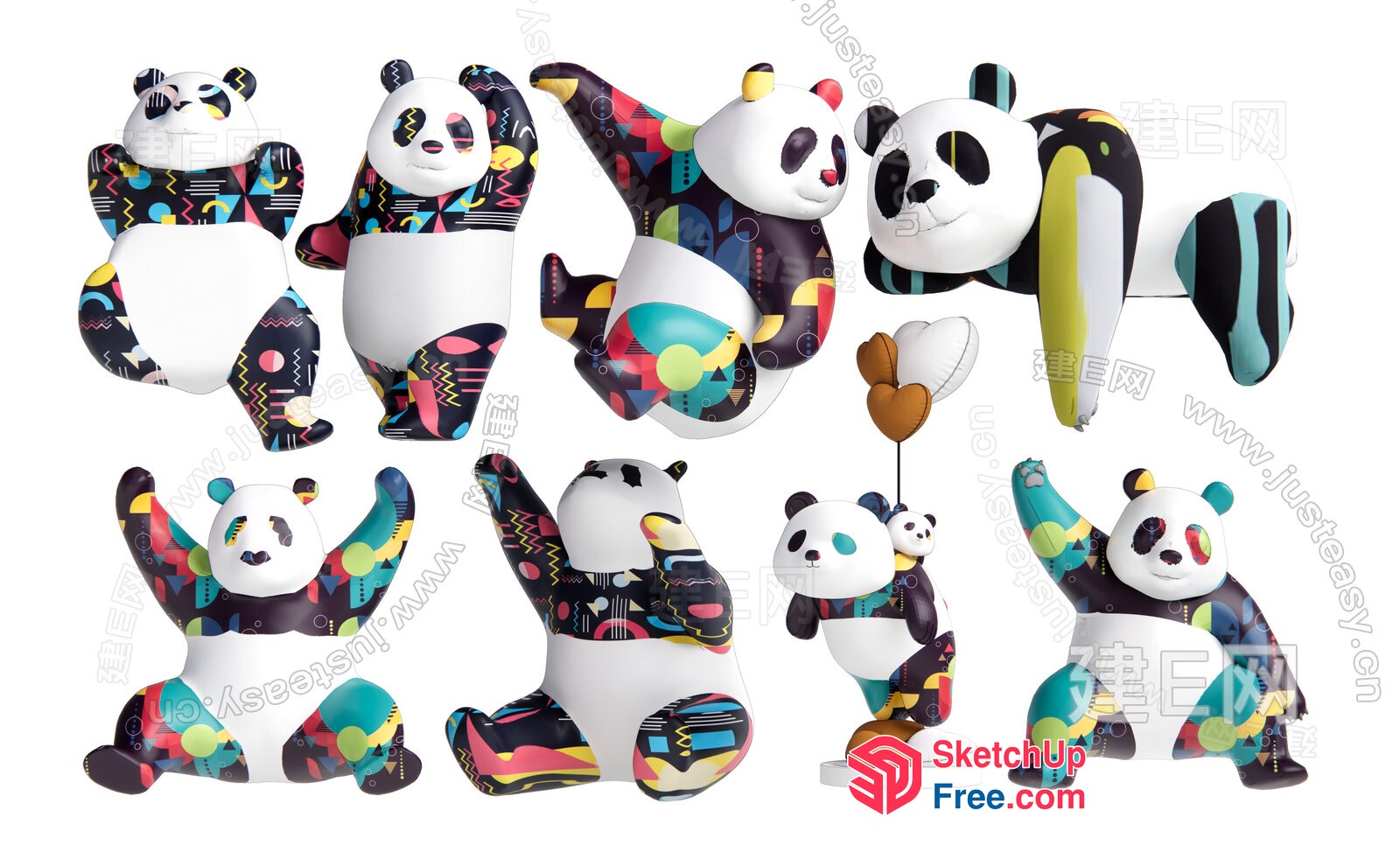 Colorful Geometric Patterned Panda Decor 3D SketchUp File