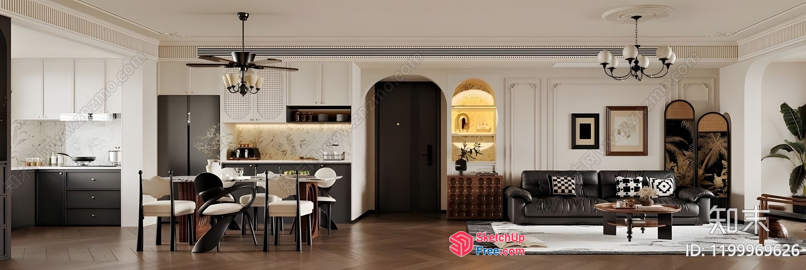 Elegant Living Room And Dining Area Interior 3D SketchUp File