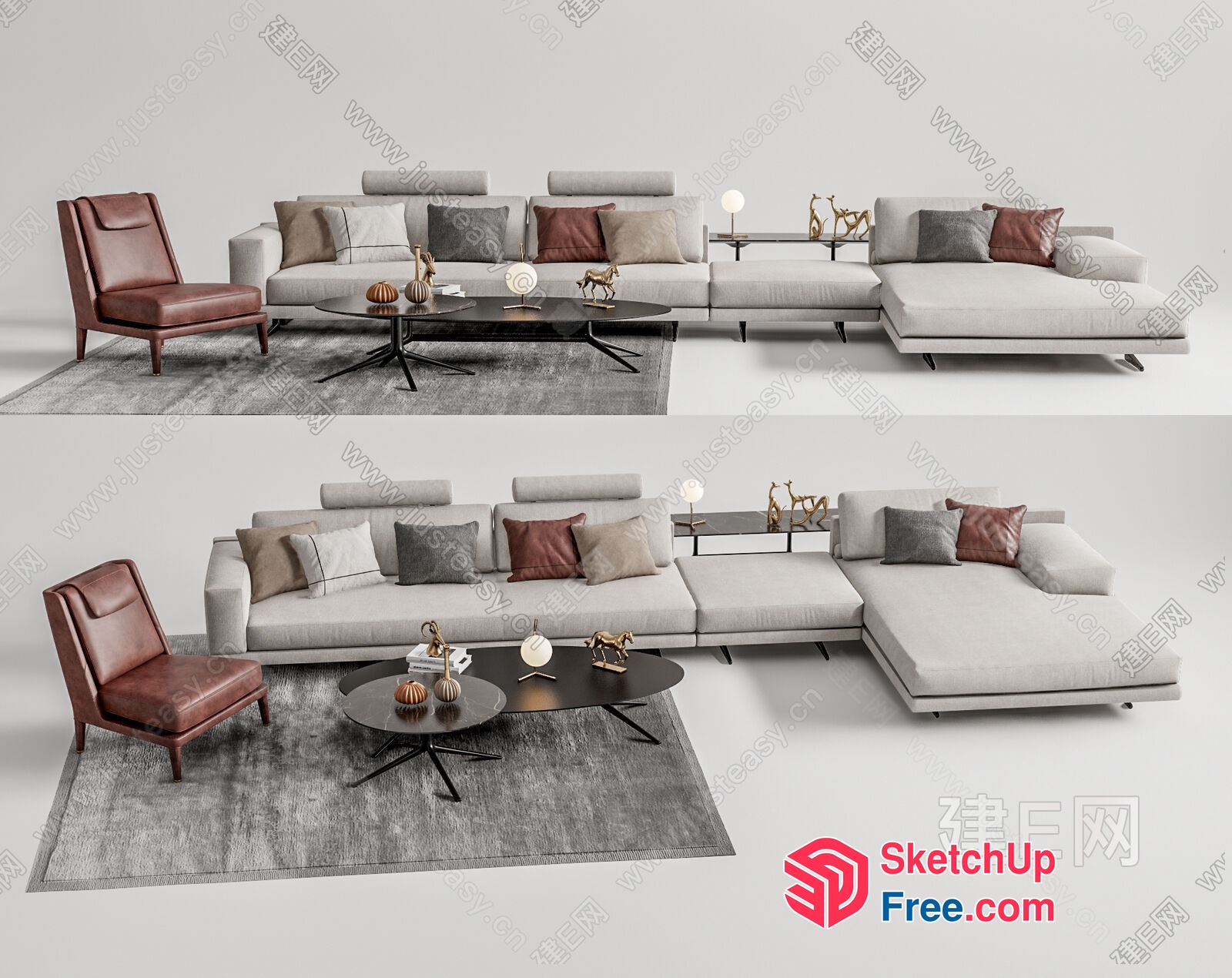 Modern Living Room Furniture Set With Neutral Color Palette 3D SketchUp File